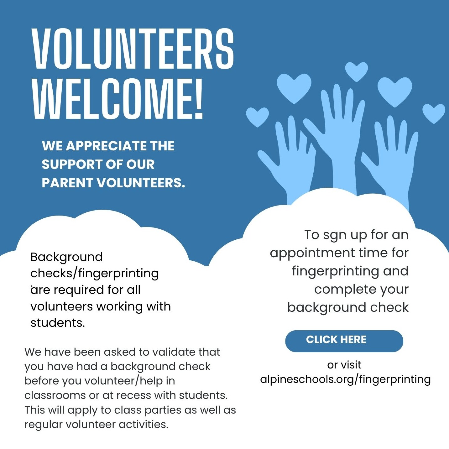 Volunteer information with hands and hearts
