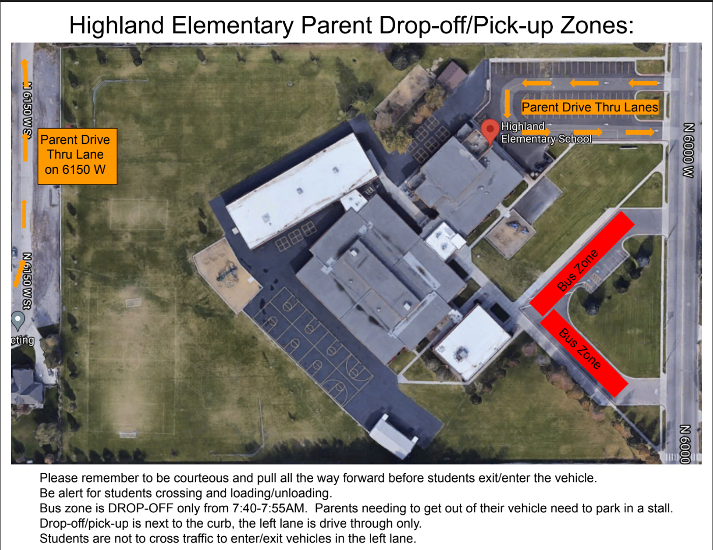 Arial view of school drive thru areas
