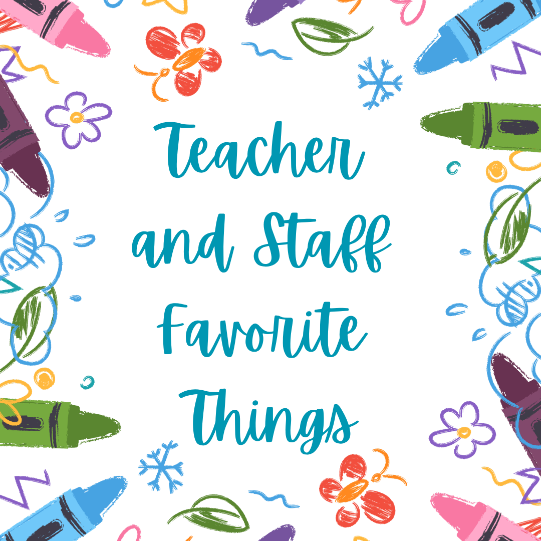 Crayons and drawings surrounding favorite things text