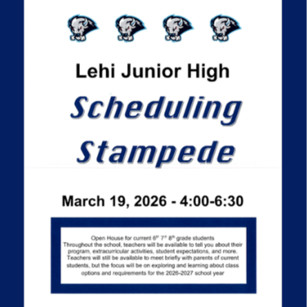 Lehi Junior High Open House blue and white