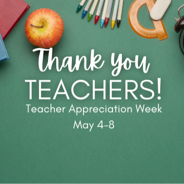 Green background with white writing  and school supplies