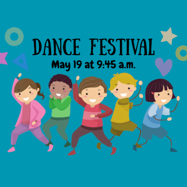 Teal background, black writing, multi-color pastel shapes and clothing