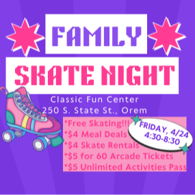 Purple and Pink background with pastel multicolor skate