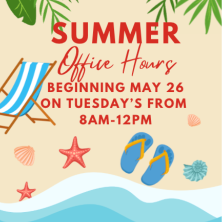 Summer Office Hours, blue red, white, tan and green beach theme