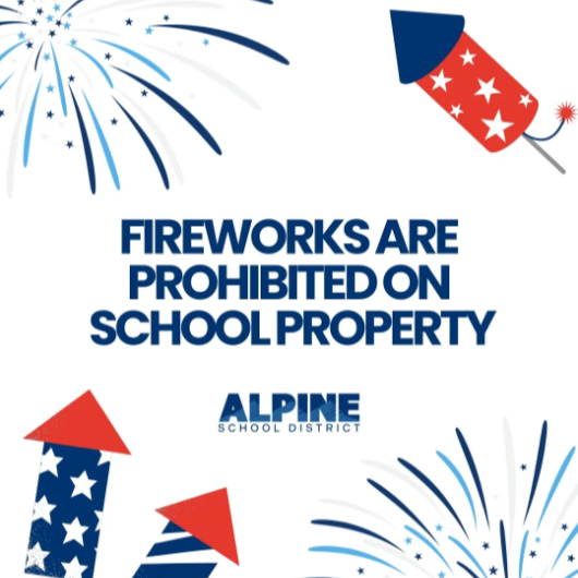 Red, white and blue fireworks with blue writing
