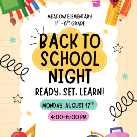 Back to school night school supplies with primary colors