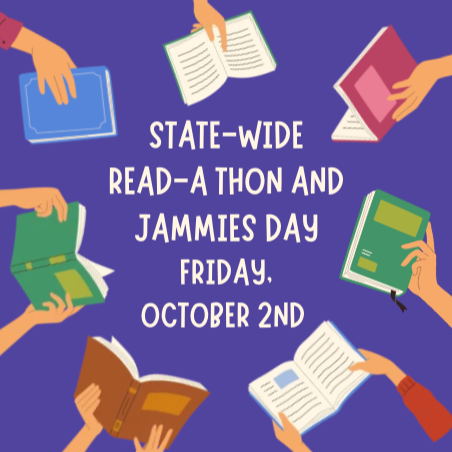 Purple background with multicolor book and white writing