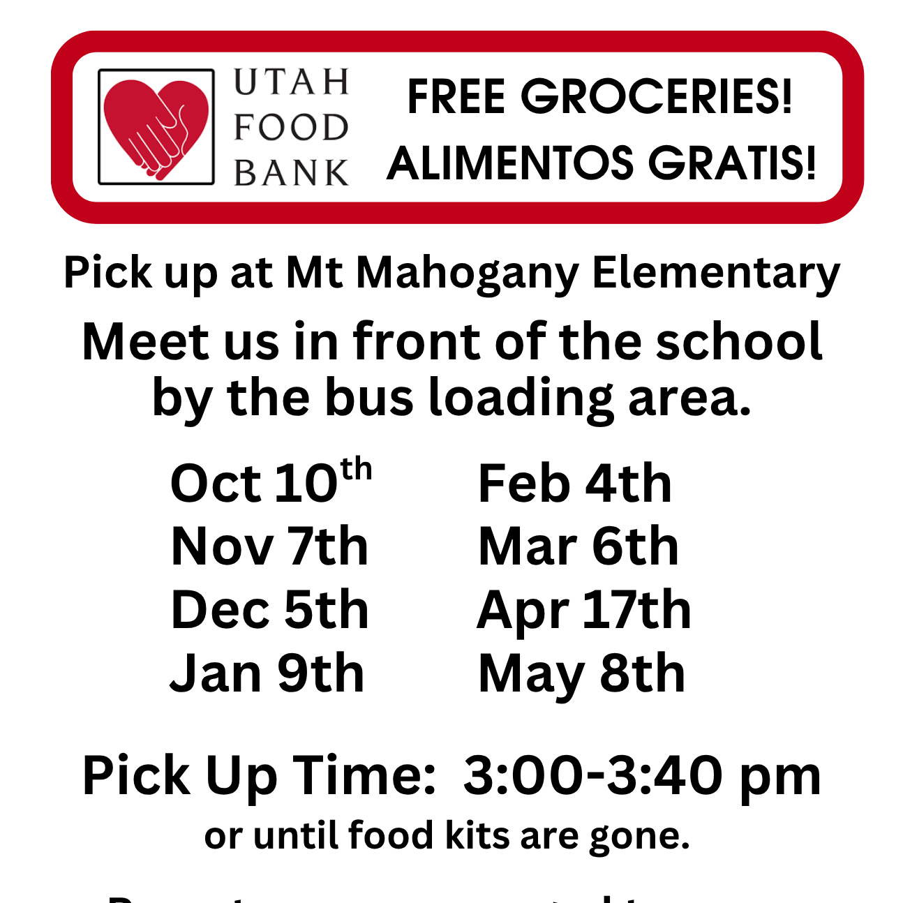 Food Bank Drop off Dates