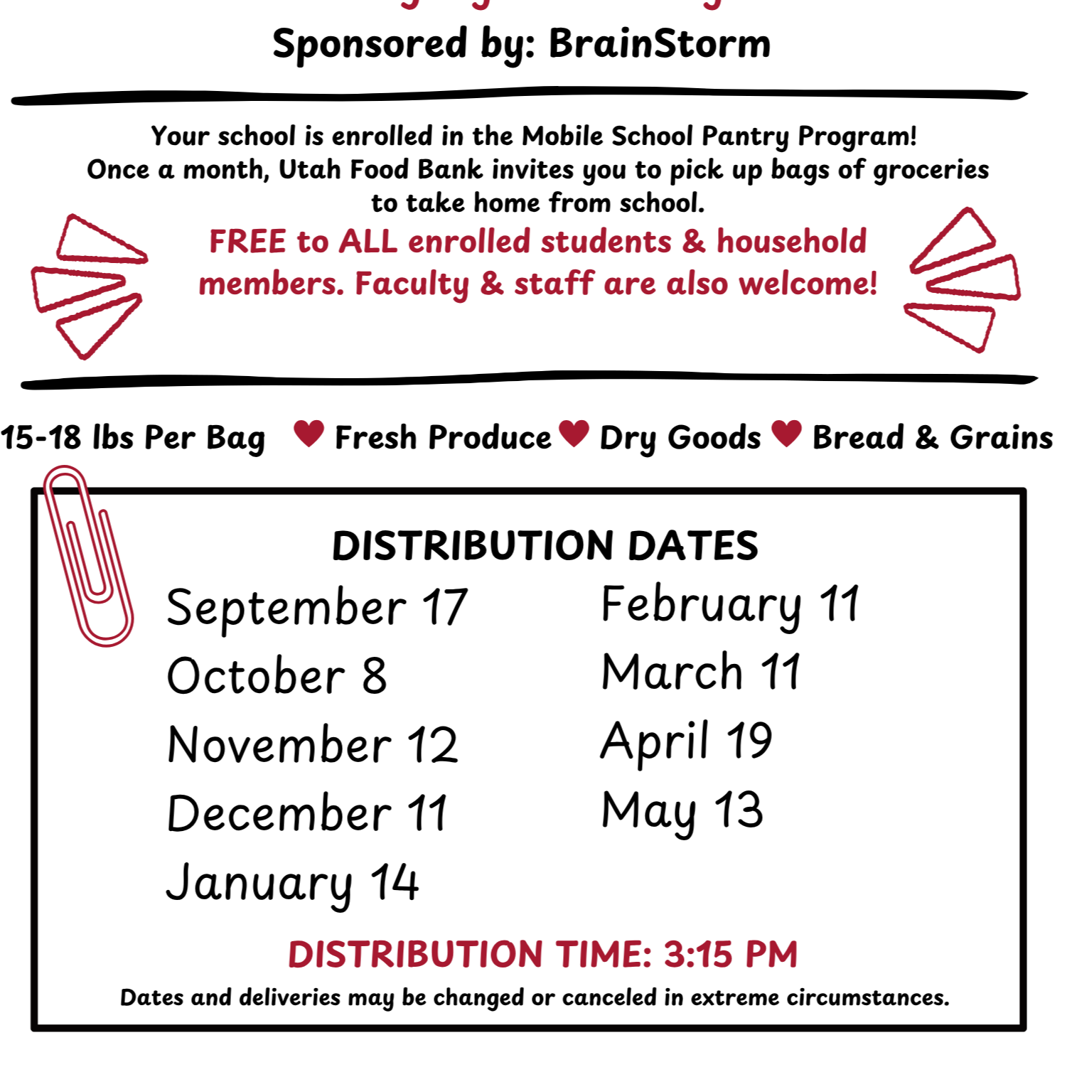 Food Bank Drop off Dates