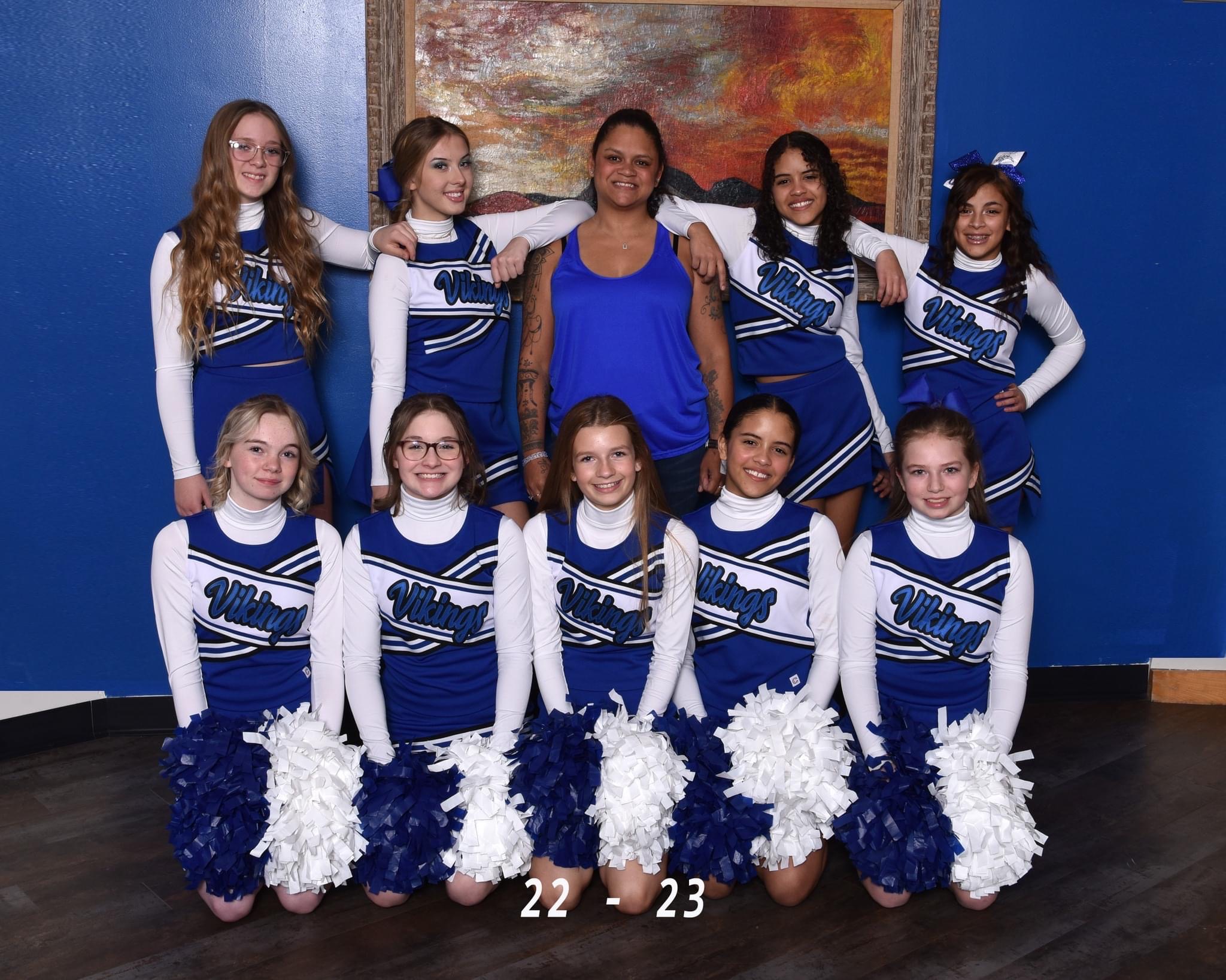 Cheerleaders with coach