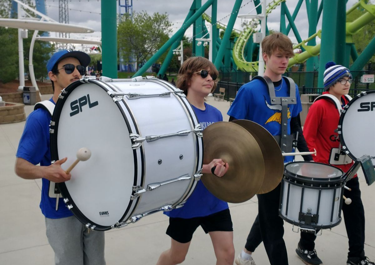 The band marching at Valleyfair. 