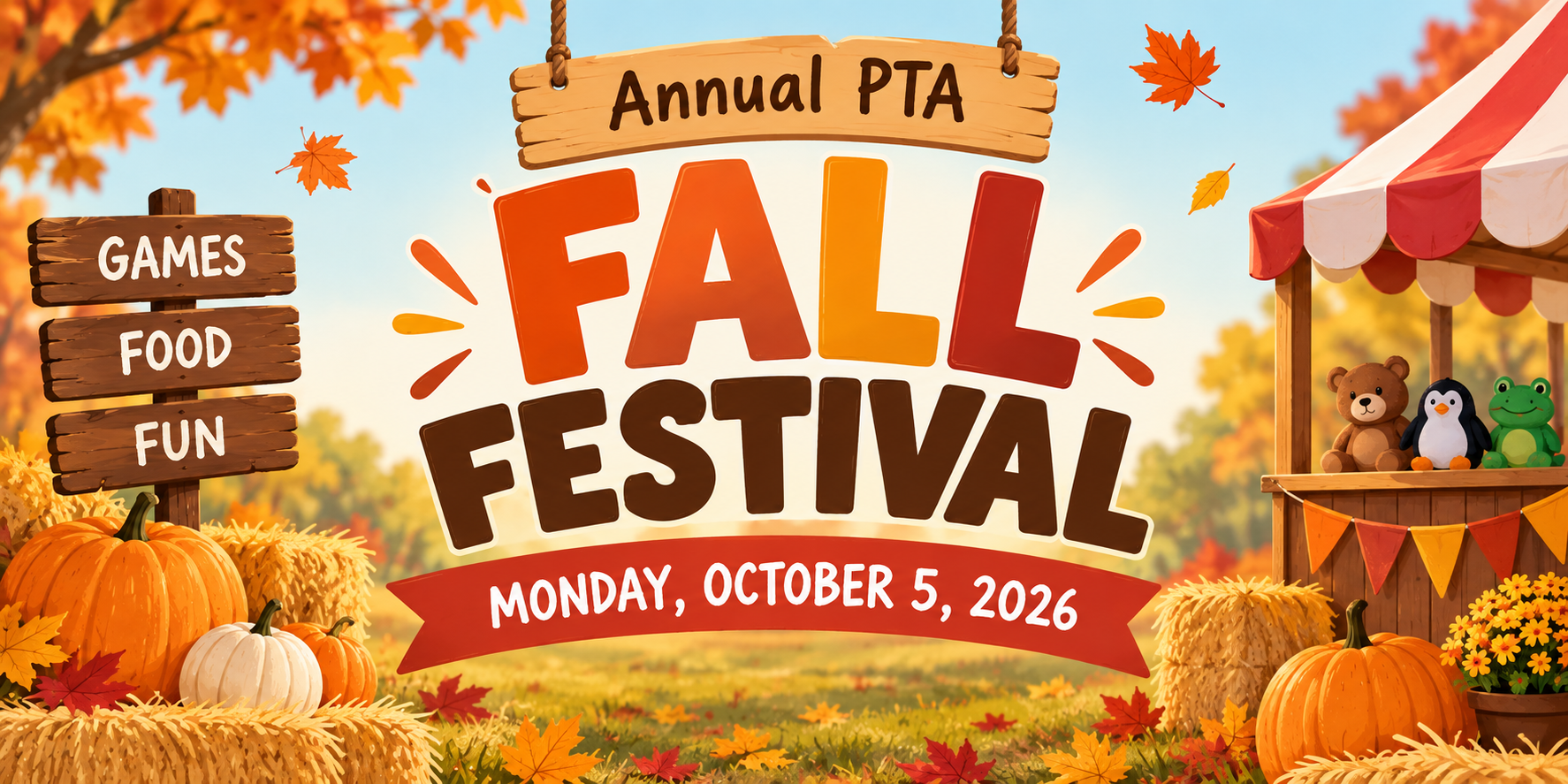 Carnival like image displaying information about the Fall Festival on Monday October 5th