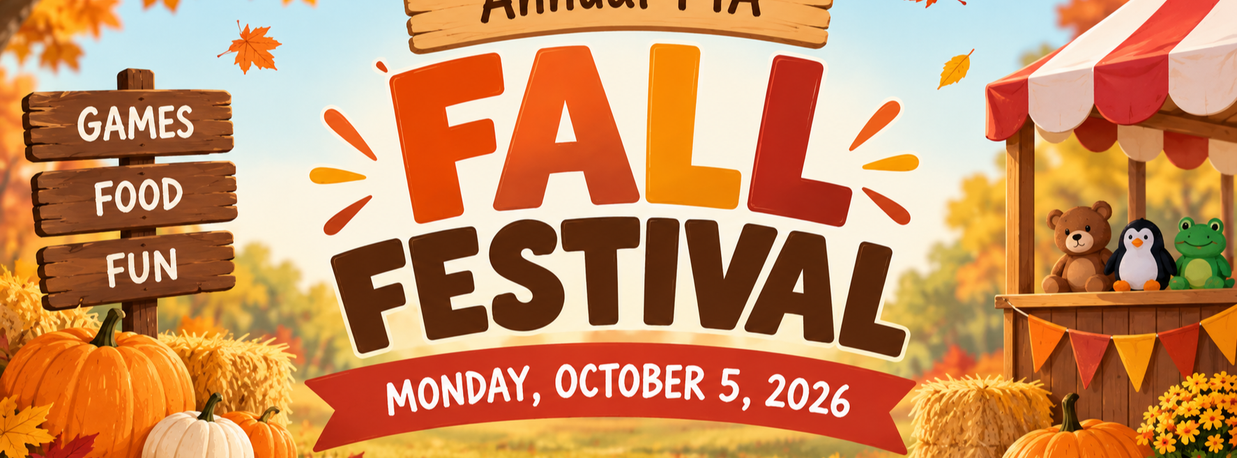 Carnival like image displaying information about the Fall Festival on Monday October 5th