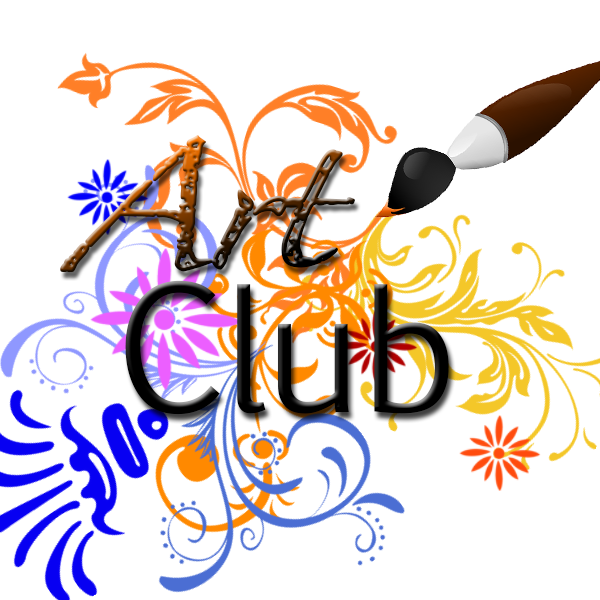Art club words surrounded by colorful scribbles