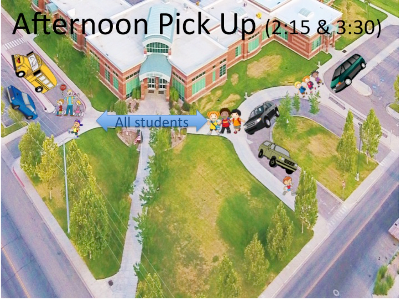 drawing of drop off school zone