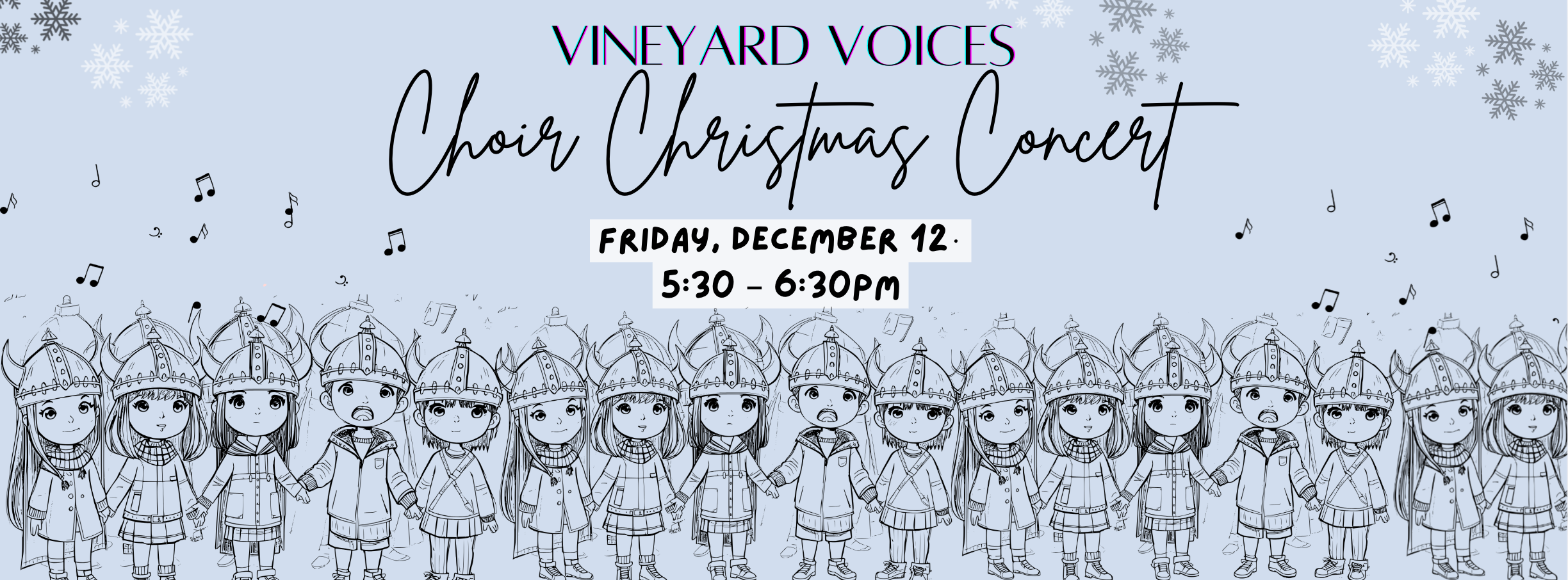 light blue background with pencil drawings of children wearing viking hats