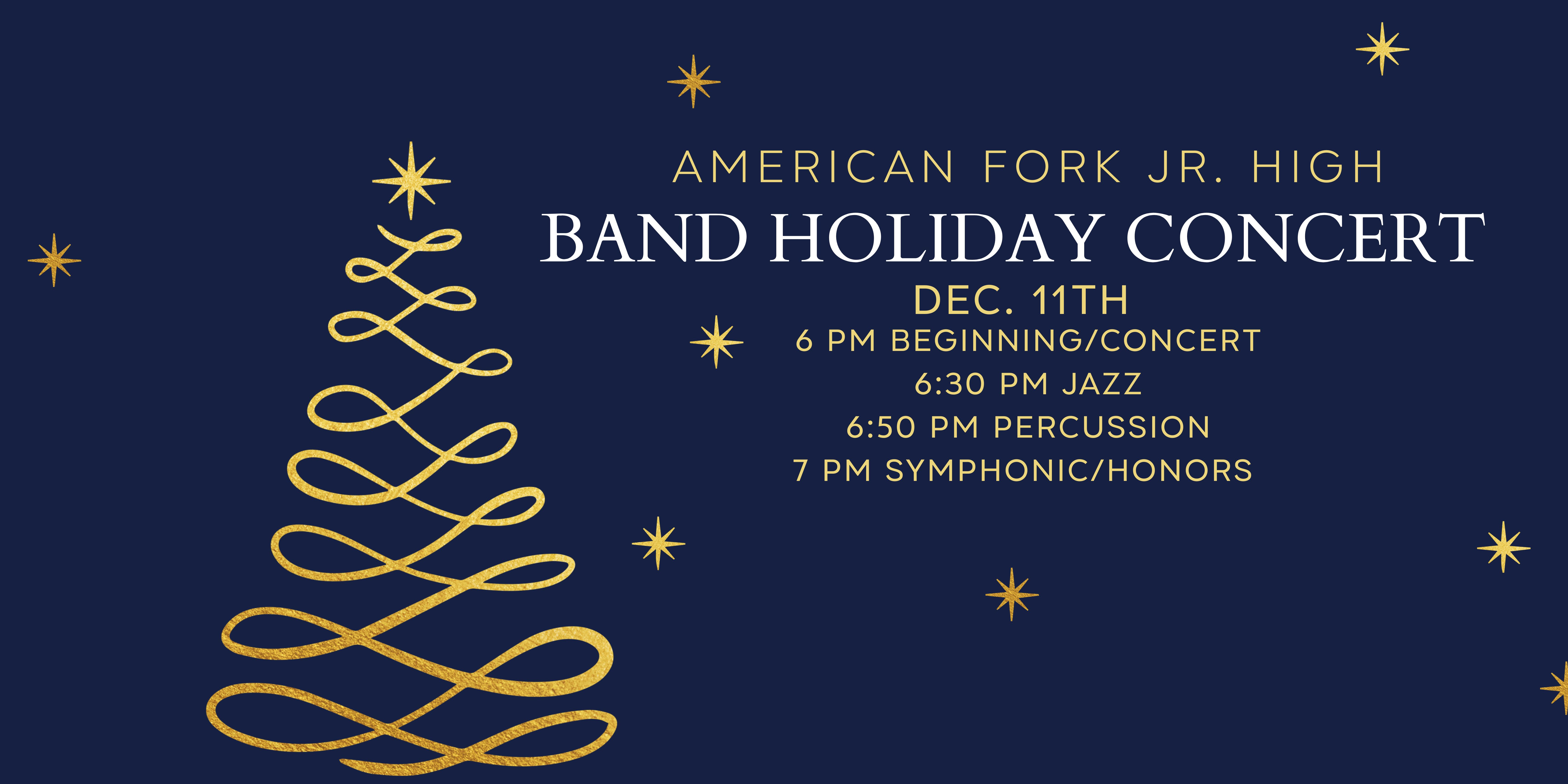 Dark blue night background with a gold-swirl Christmas tree