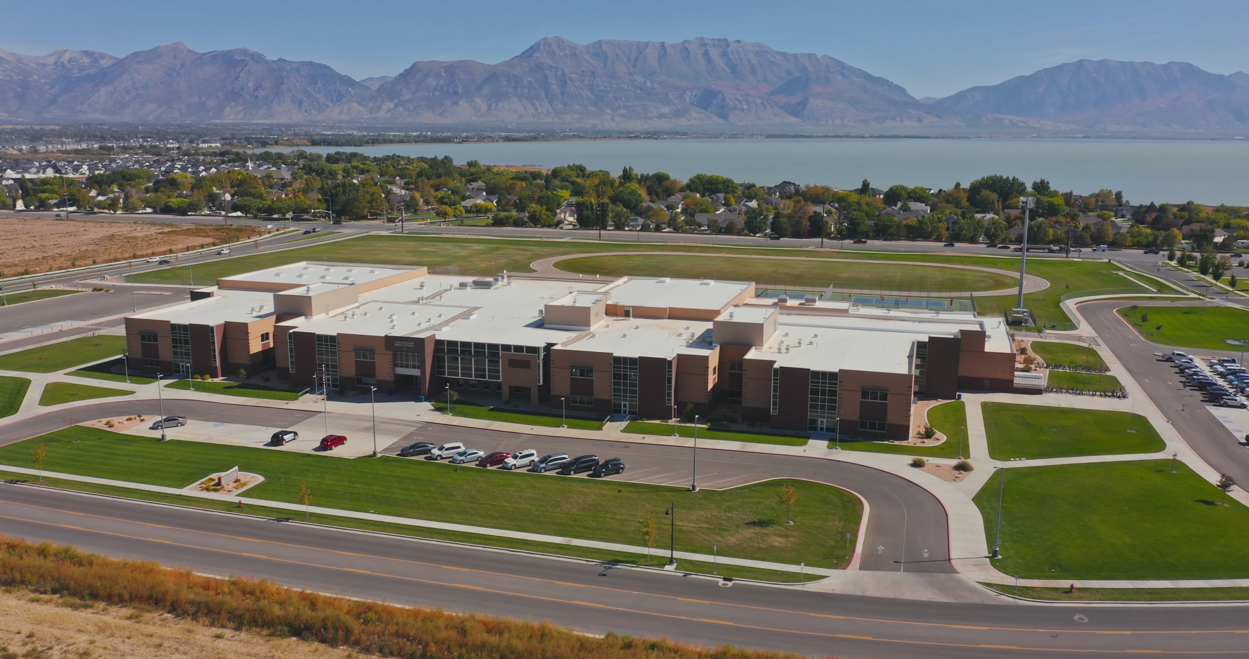aerial view of LMMS with Utah Lake in the background
