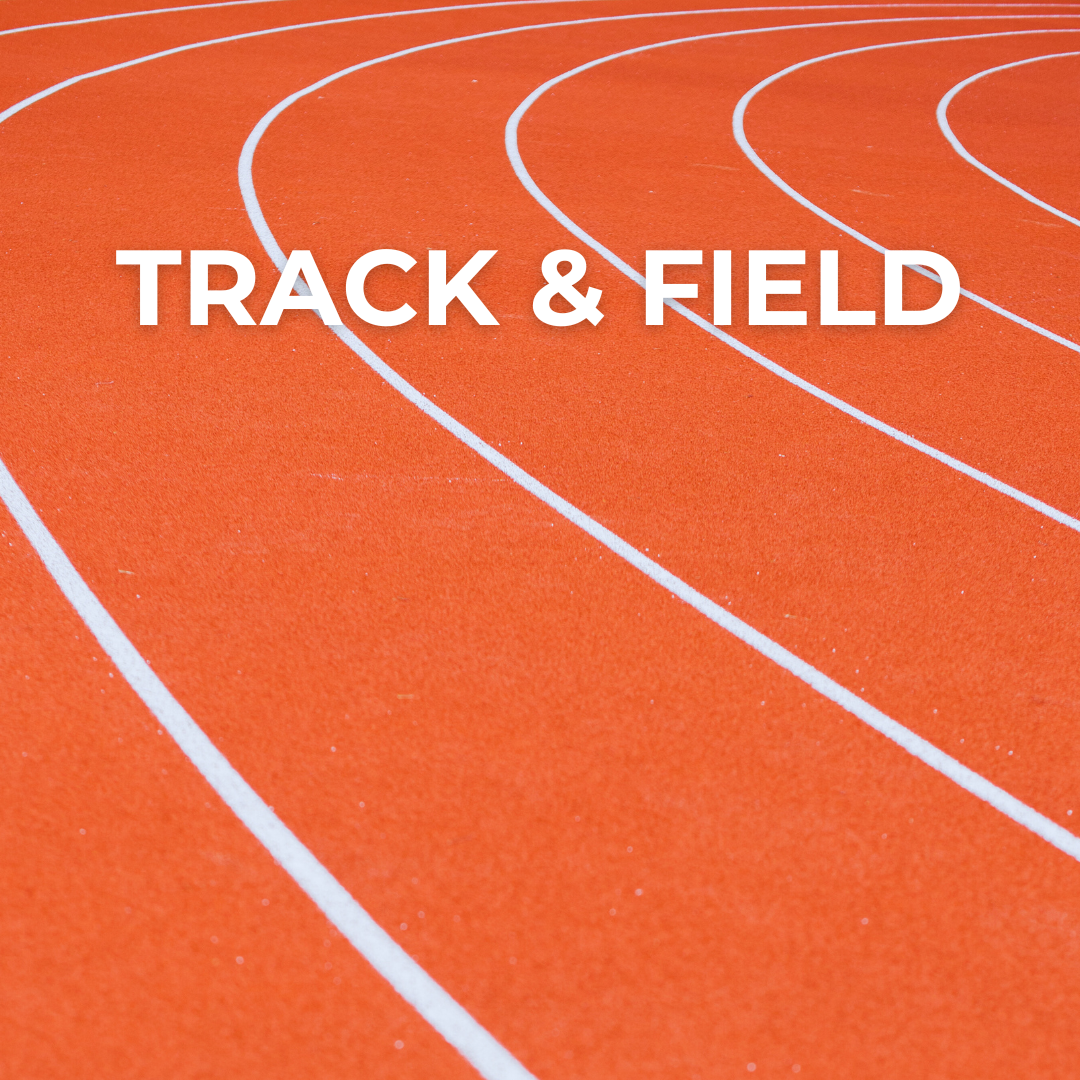 An orange running track with the words track & field