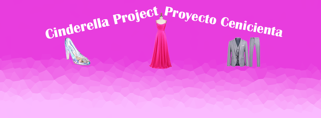 A dress, suit, and slipper on a pink background.