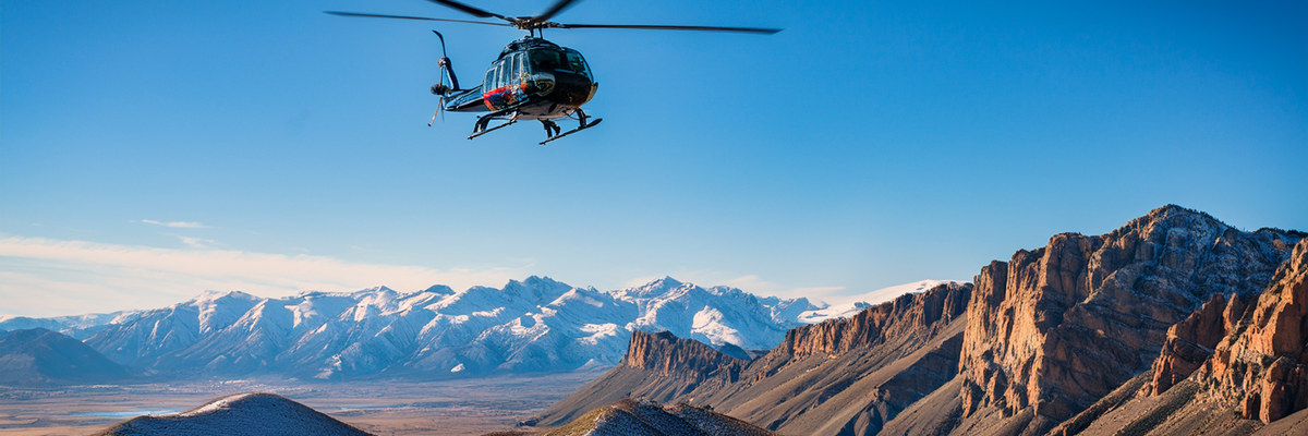 Helicopter Flying over Utah Mountains