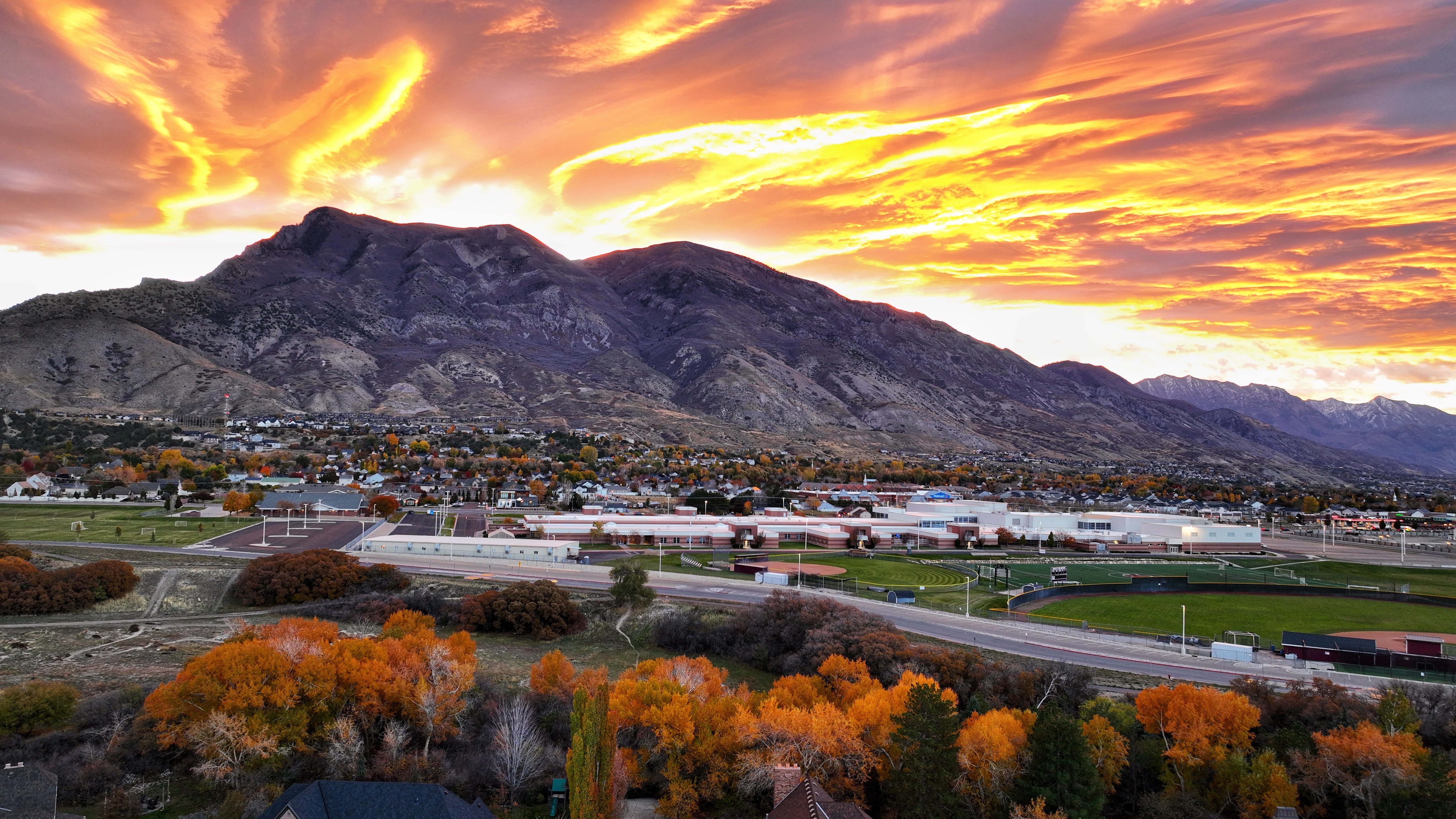 Ariel Picture of Lone Peak High School at Dawn