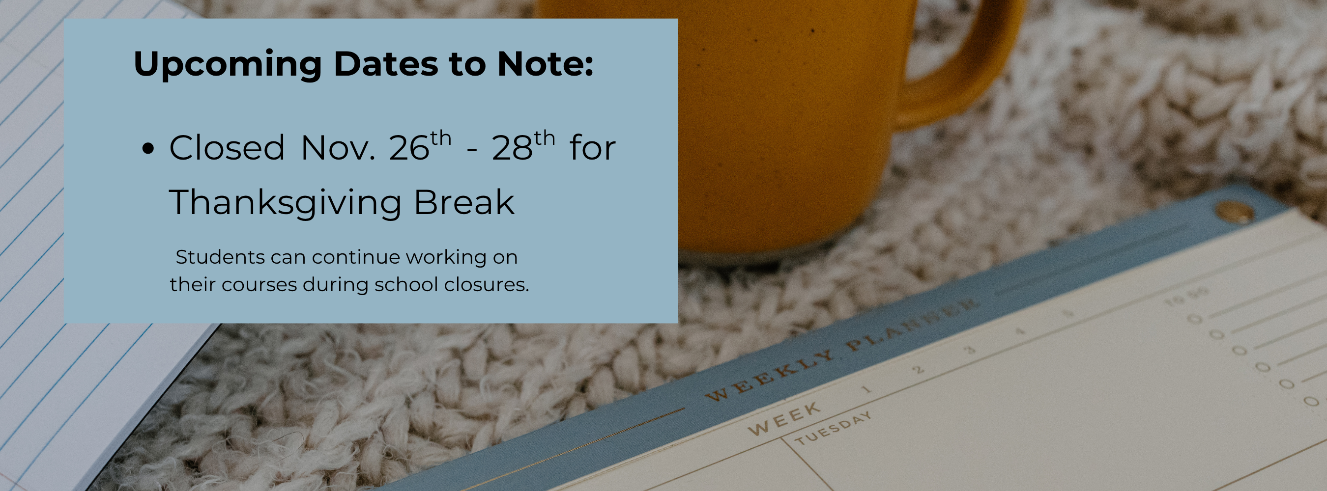 important dates to note october 15th is the end of term 1 and eso is closed november 26 through 28 for thanksgiving break