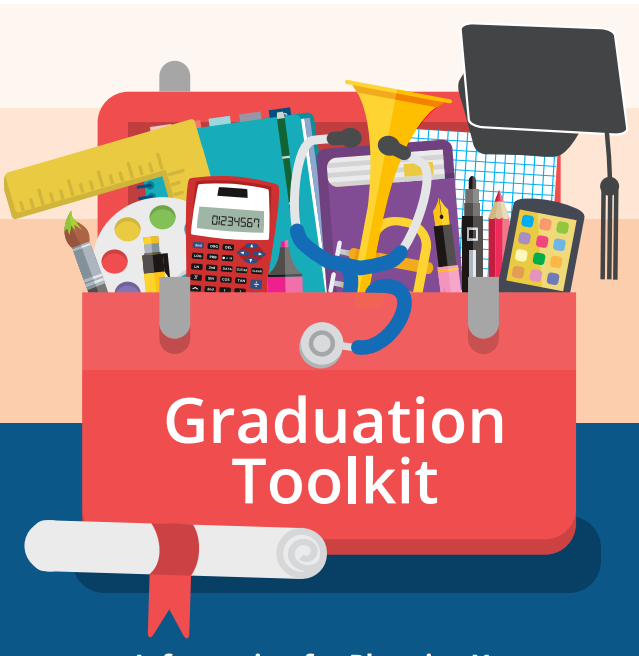 A toolkit featuring graduation items like a cap, diploma, and party supplies, designed for students celebrating their achievement.