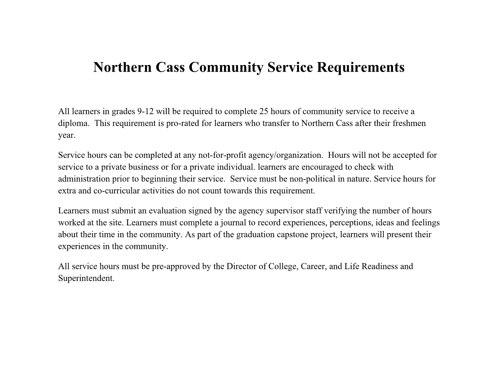 Community service requirements