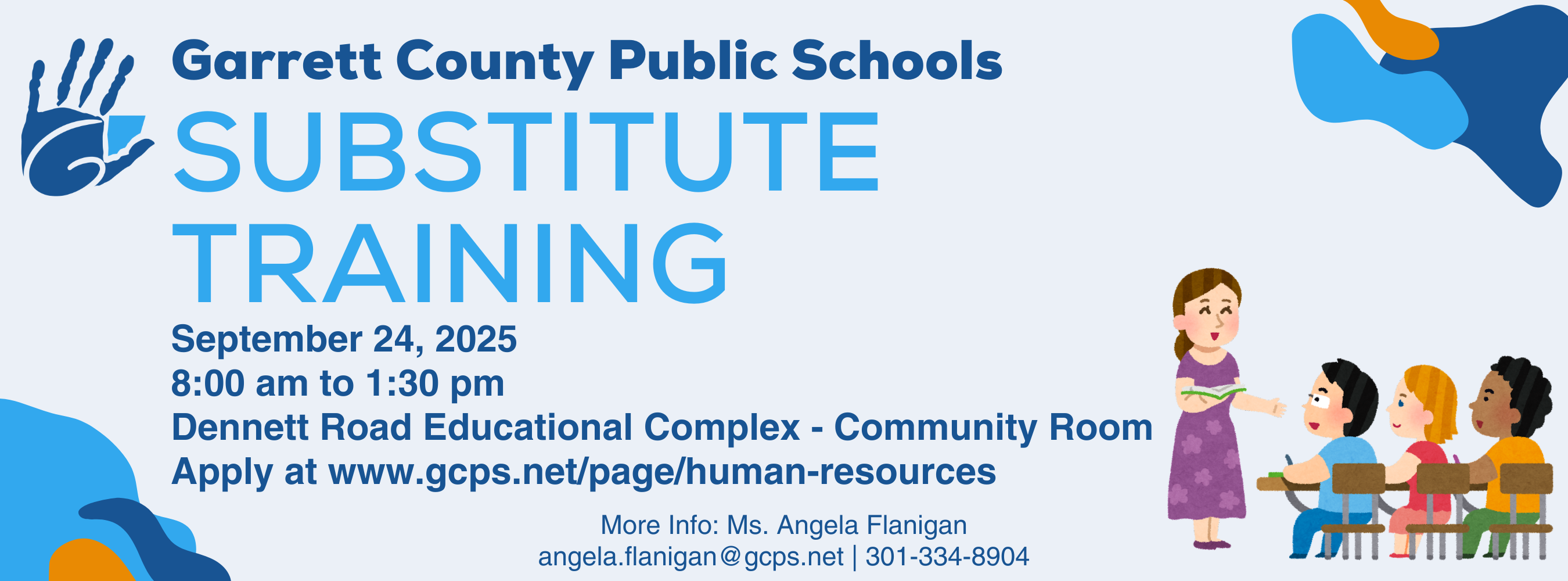 Graphic highlighting an upcoming substitute training as detailed in the story.