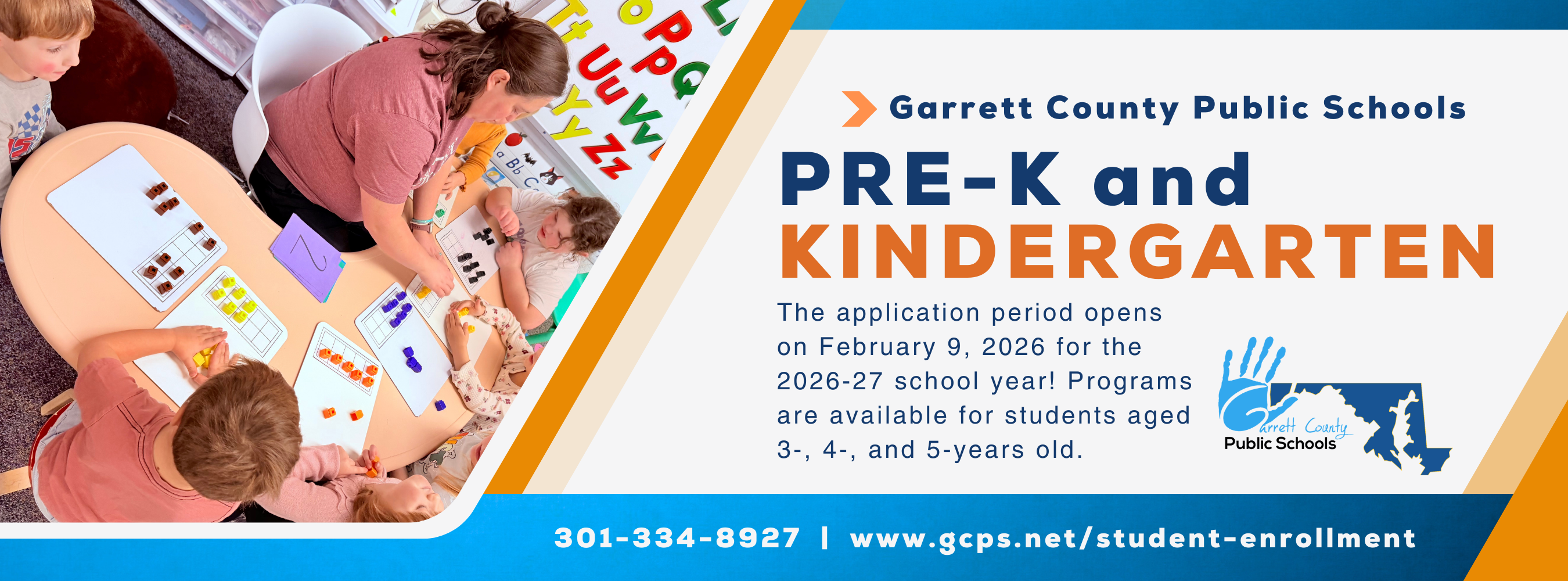 Graphic highlighting the upcoming Pre-K and Kindergarten application period, as detailed in the text.