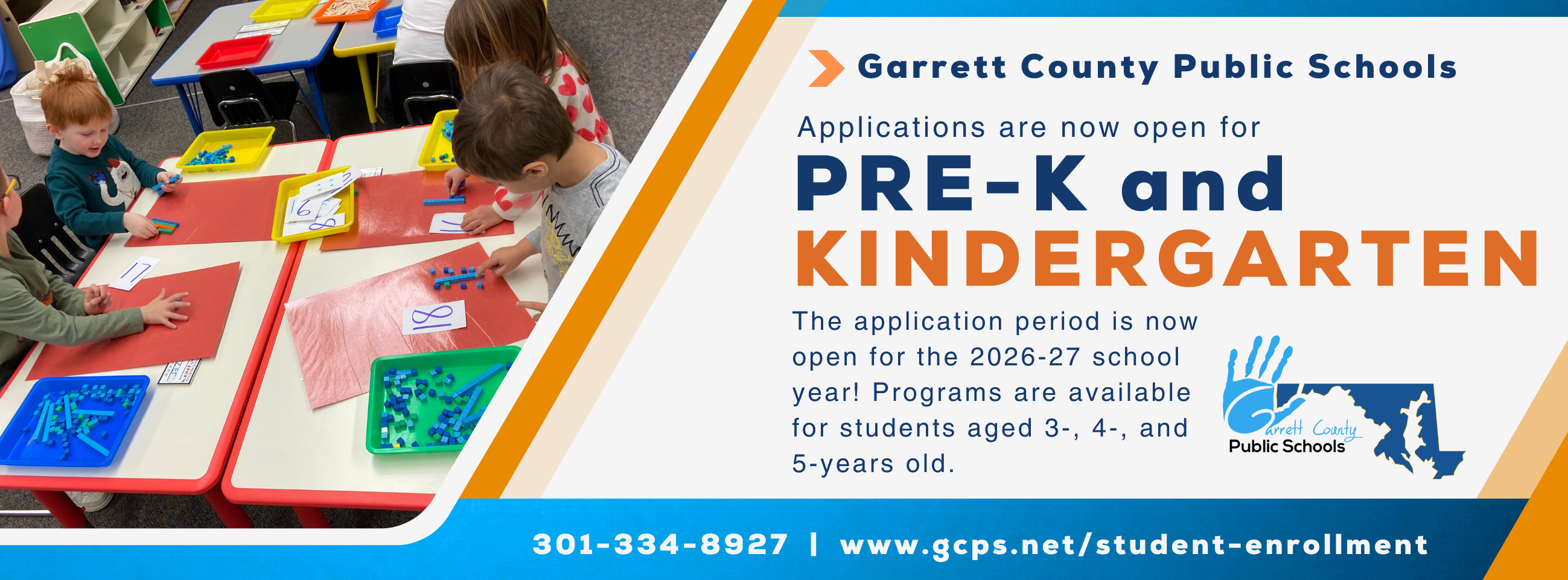 Graphic noting the opening of the pre-k and kindergarten application period, as detailed in the text.