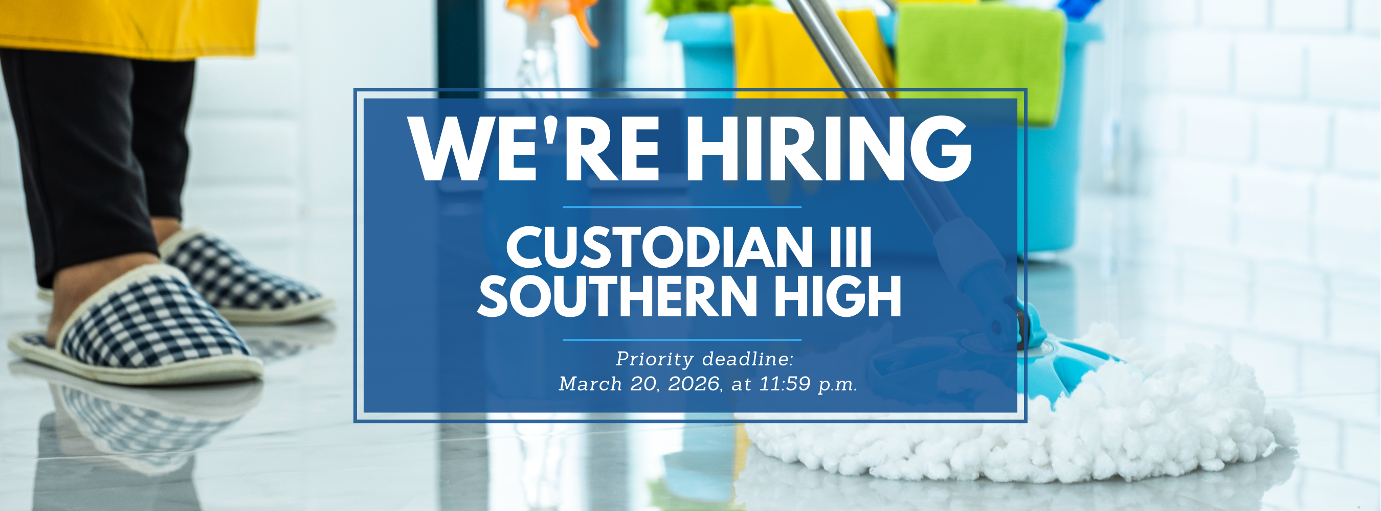 Graphic indicating hiring for a custodian, as detailed in the job posting.