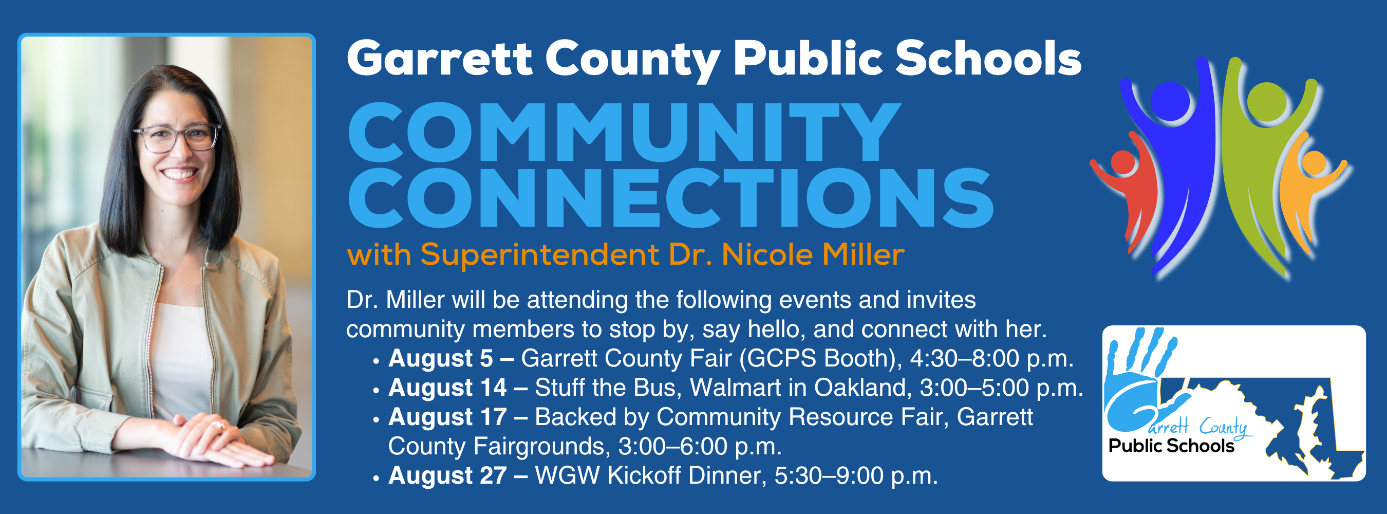 Graphic introducing Community Connections with Dr. Miller, as detailed in the story.