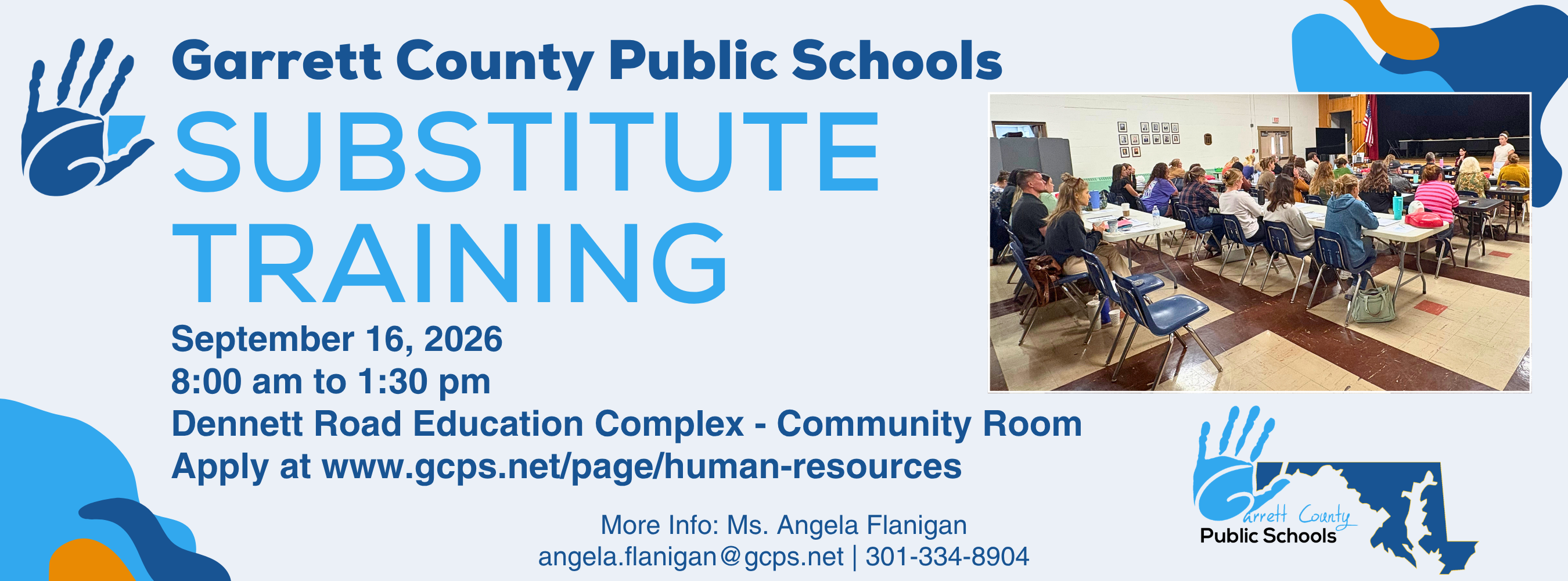 Graphic highlighting an upcoming substitute training.