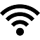 WiFi symbol in black on a plain white background, representing wireless internet connectivity.