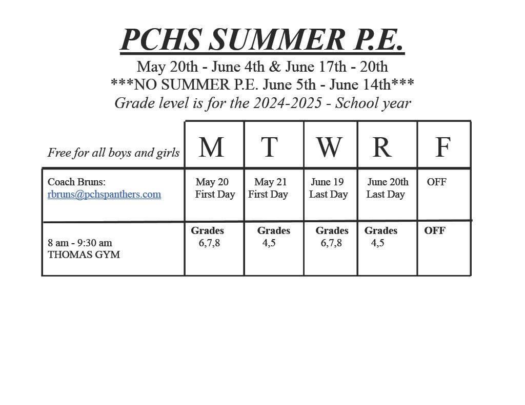 PCHS Summer P.E