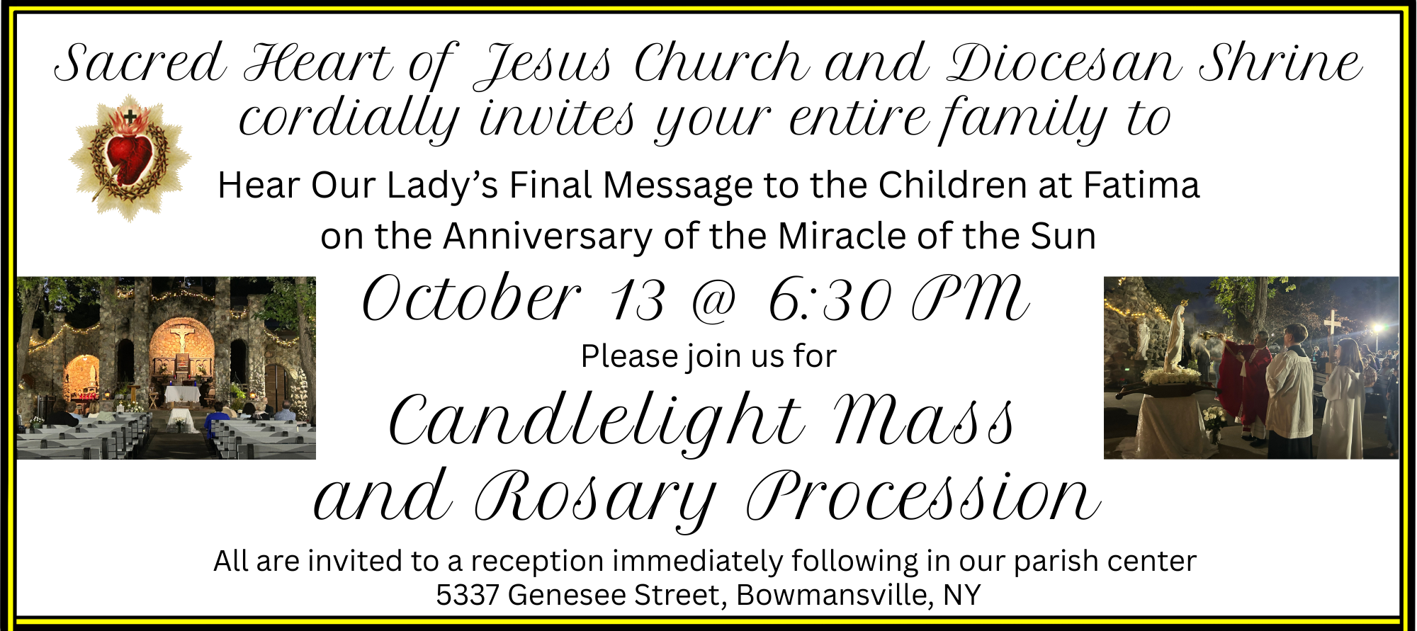 Invitation to October 13, 2025 Fatima Mass at 6:30 PM