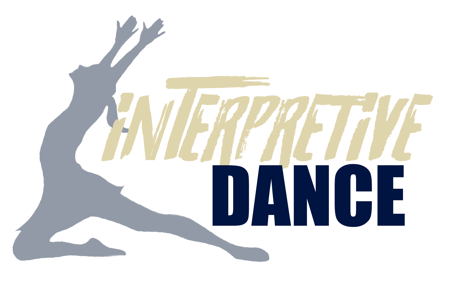 A stylized graphic featuring the words 'INTERPRETIVE DANCE' with a silhouette of a dancer in a dynamic pose against a black background.