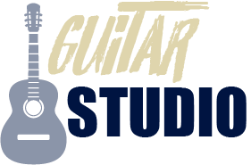 A logo featuring the words 'Guitar Studio' with a stylized guitar illustration on the left side.