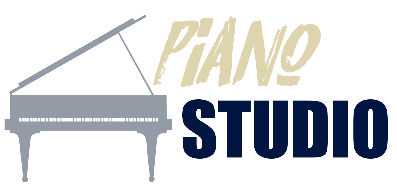 A logo featuring the words 'PIANO STUDIO' with a silhouette of a grand piano, set against a black background.