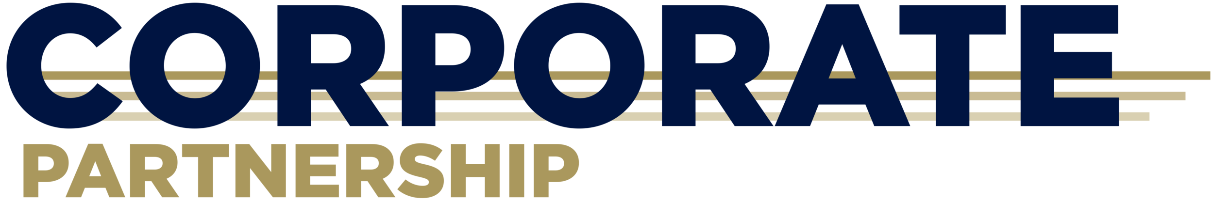 The image features the text 'CORPORATE PARTNERSHIP' in bold, stylized typography, with 'CORPORATE' in blue and 'PARTNERSHIP' in gold, set against a dark background.
