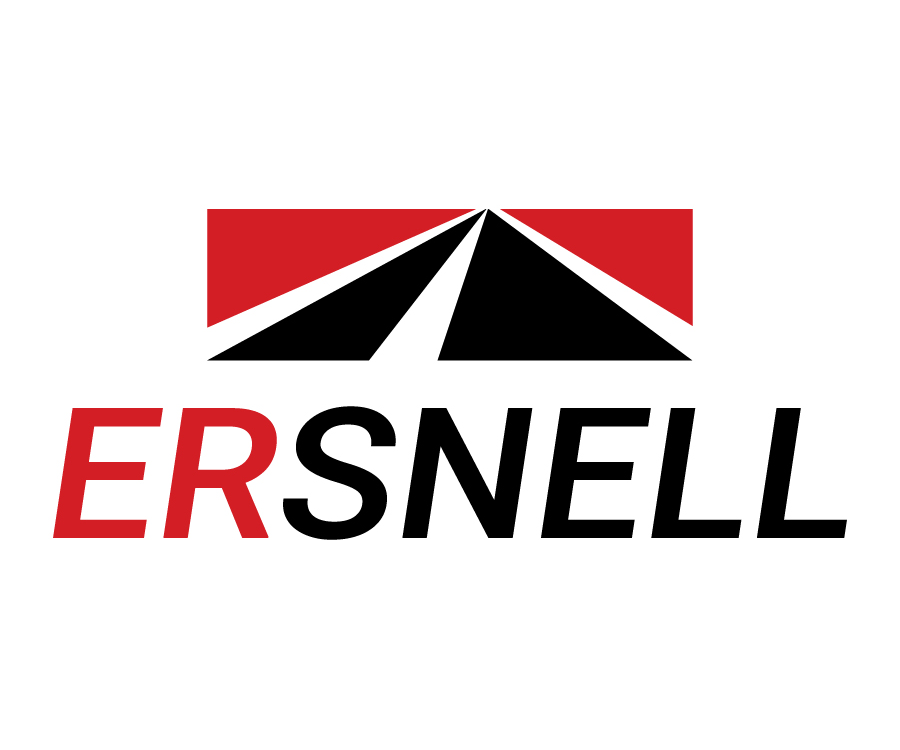A logo featuring the text 'ERSNELL' with a stylized road graphic above it, incorporating red and black colors.