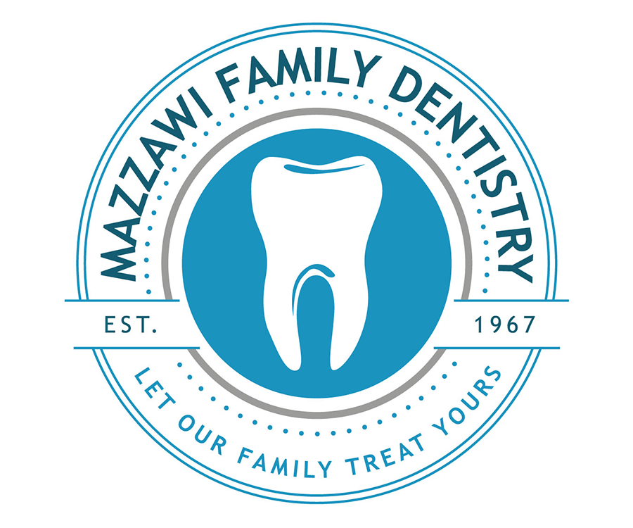 A circular logo for Mazawi Family Dentistry featuring a stylized tooth in the center, surrounded by the text 'MAZAWI FAMILY DENTISTRY', 'EST. 1967', and 'LET OUR FAMILY TREAT YOURS'.