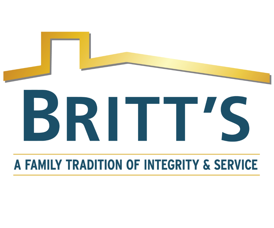 A logo featuring the text 'BRITT'S' in bold blue letters, with a yellow roof graphic above and the tagline 'A FAMILY TRADITION OF INTEGRITY & SERVICE' in smaller text below.