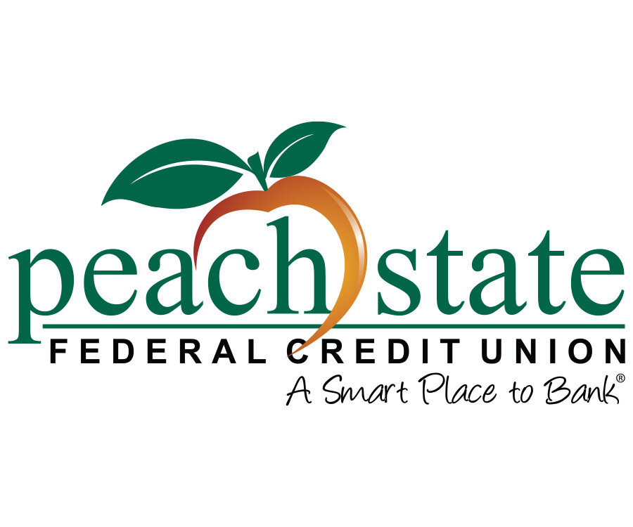 The logo of Peach State Federal Credit Union featuring a stylized peach with green leaves and the text 'peach state Federal Credit Union' along with the tagline 'A Smart Place to Bank.'
