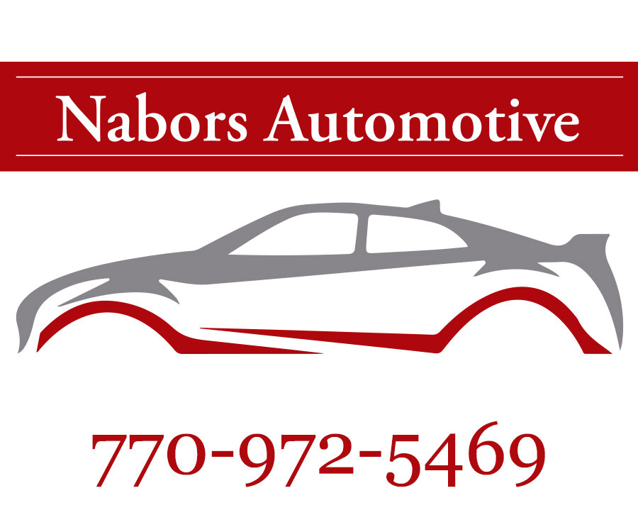 A logo for Nabors Automotive featuring a stylized silhouette of a car above the business name and phone number.