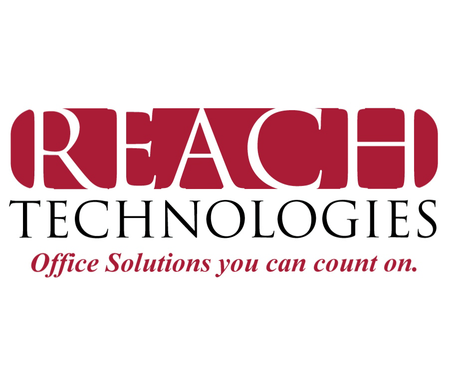 A logo for Reach Technologies featuring the name in bold red letters with the tagline 'Office Solutions you can count on.'