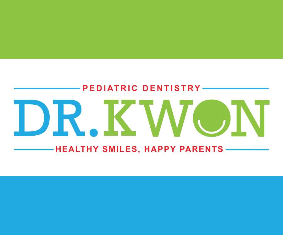 A colorful logo for a pediatric dentistry practice featuring the name 'Dr. Kwon' in bold letters, with the tagline 'Healthy Smiles, Happy Parents' below it.