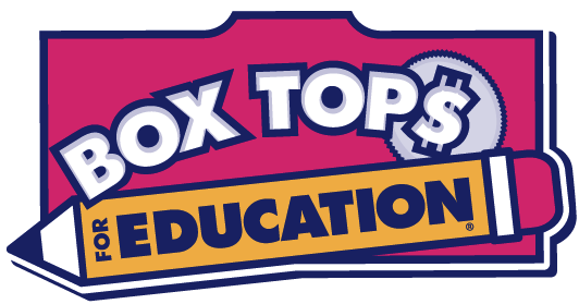 A colorful logo for the Box Tops for Education program, featuring a pencil and dollar sign, promoting fundraising for schools.